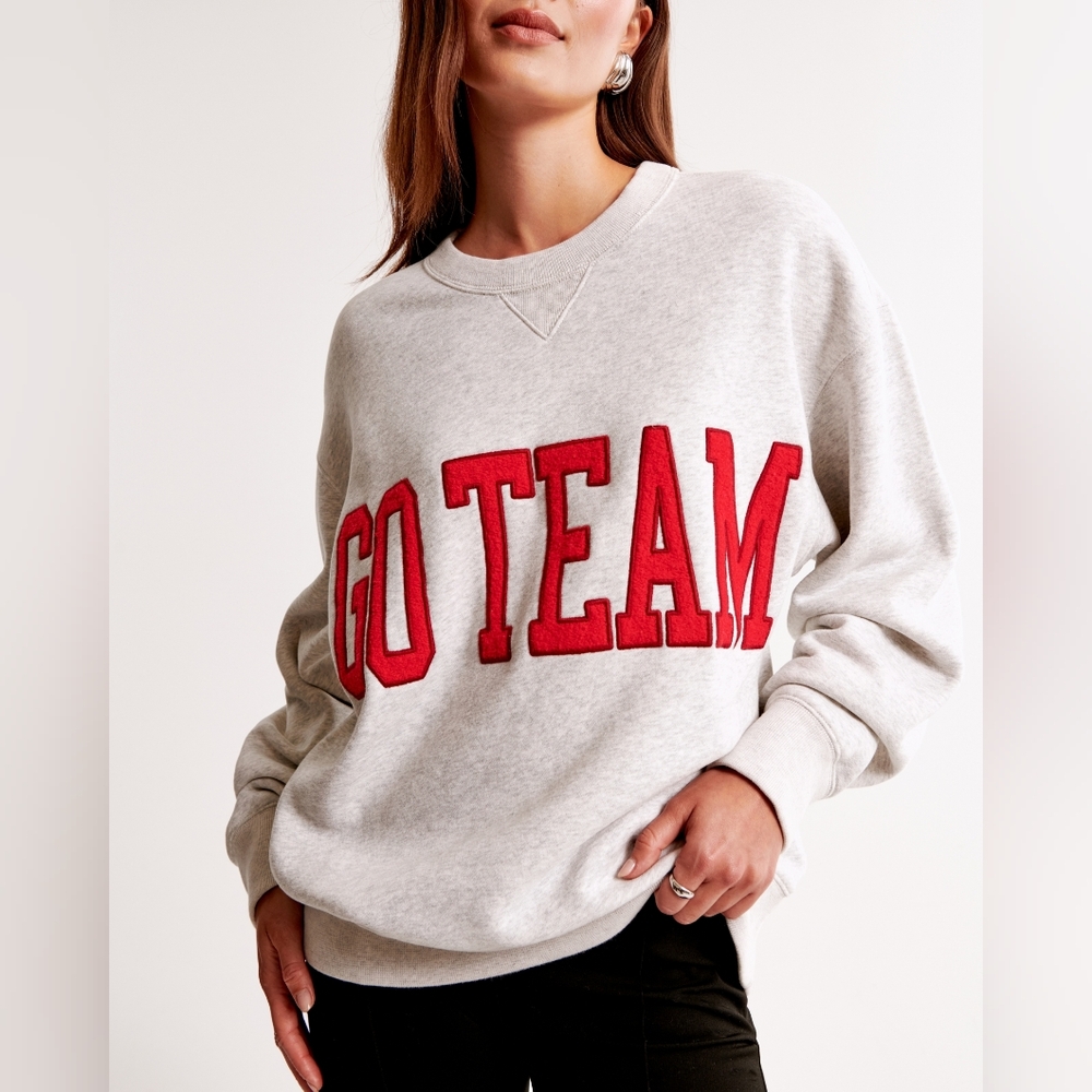 Abercrombie & Fitch Heather Gray Crewneck Sweatshirt with Red "GO TEAM" Applique